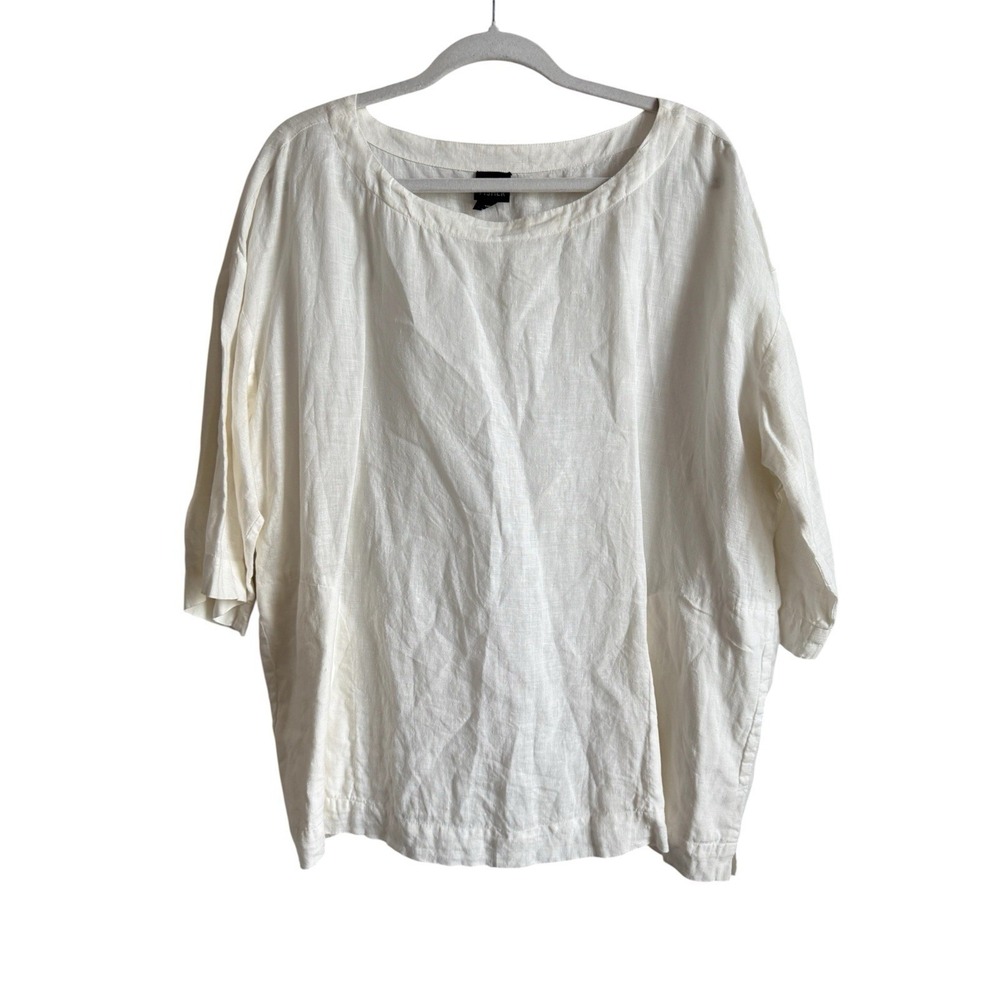 Eileen Fisher Beige Irish Linen Handkerchief Box Top Womens M Pocket Minimalist